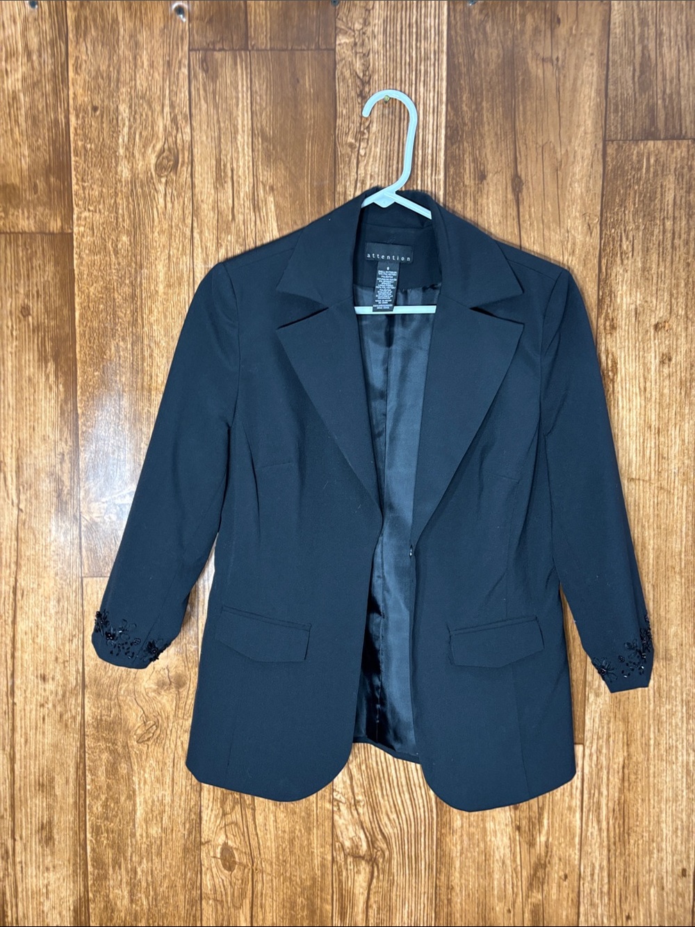 Attention Black Embellished Cuff Women's Blazer